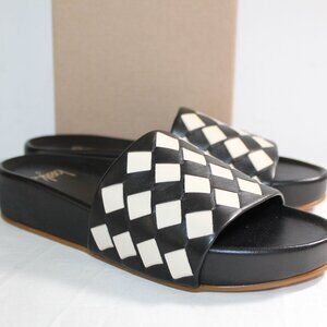 NWB Beek Pelican Woven Eggshell Black Houndstooth Mini Wedge Platform Sandals 9